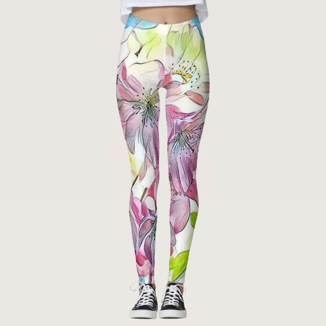 Legging Monograma Cor de Água da Cereja Rosa Moderna (Frente)
