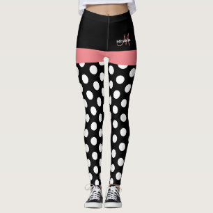 Legging Monograma da Bolinhas branca, preto-e-rosa