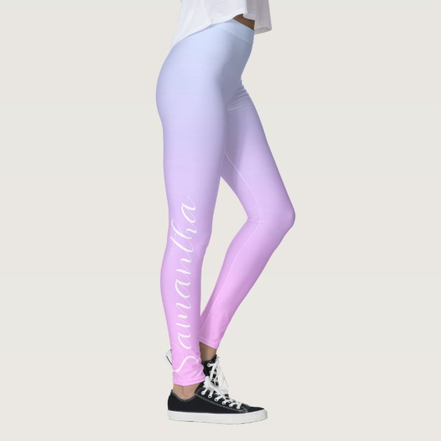 Legging Monograma de Azul e Ombre Rosa Moderno Pastel (Direita)