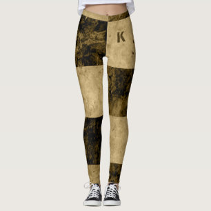 Legging Monograma de Azulejos Dourados Grunge Preto Person