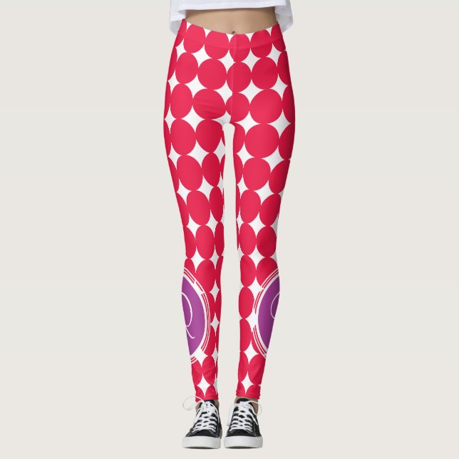 Legging Monograma de Bolinhas Roxo e Vermelho (Frente)