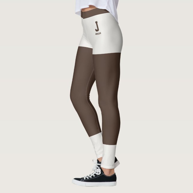 Legging Monograma de Café Personalizado Neutro Marrom (Esquerda)