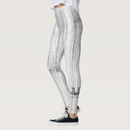 Legging Monograma de impressão de madeira de bambu de cinz