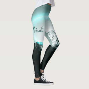 Legging Monograma de luz neon azul misterioso da montanha