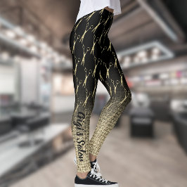 Legging Monograma Dourado de gradiente da tesoura de salão