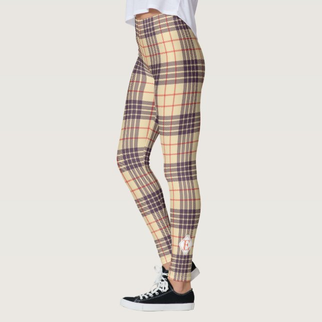 Legging Monograma, elegante xadrez-bege-clã (Esquerda)