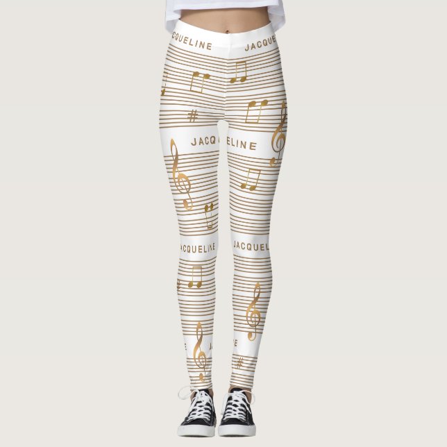 Legging Monograma Falso Ouro Notas eClave em BRANCO (Frente)