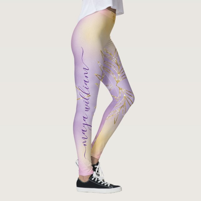 Legging Monograma Personalizado de Natal Roxo Elegante (Direita)