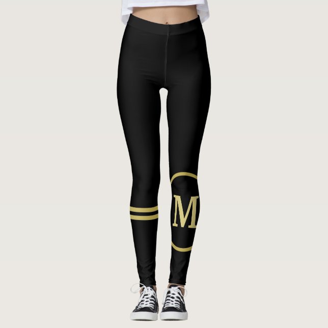 Legging Monograma personalizado de ouro elegante a preto (Frente)