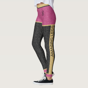Legging Monograma Personalizável de Largura Preta Dourada 
