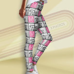Legging Monograma Preto Rosa com Colagem de Fotografias Pe<br><div class="desc">Calçado fora do seu lado divertido com fotos favoritas de amigos e família.</div>