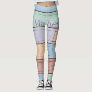 Legging monograma rústico de madeira colorido pastel ano d