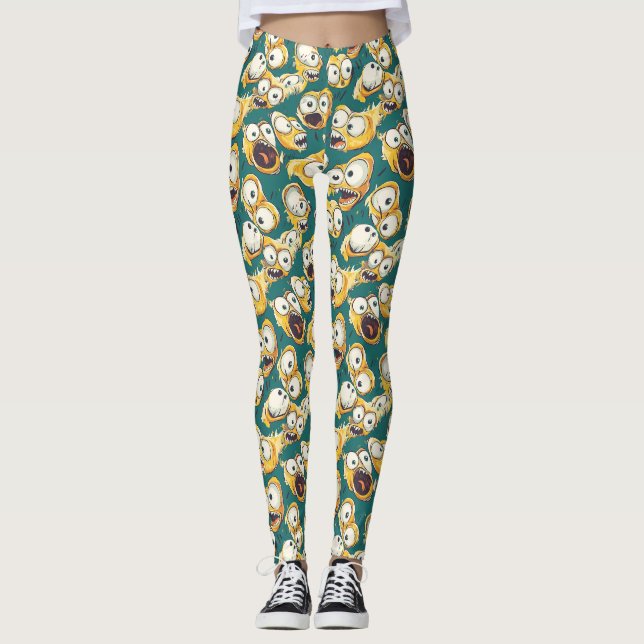 Legging Monstro Amarelo Louco Azul Halloween (Frente)