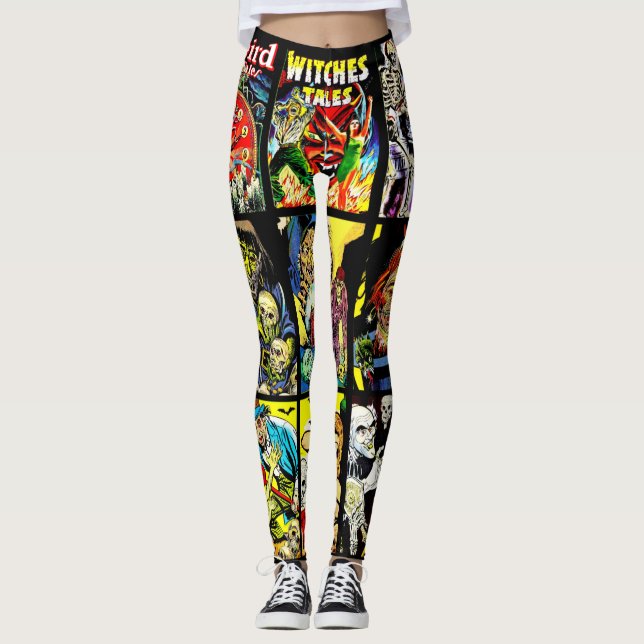 Legging monstro criaturas bruxas zumbis arte de terror (Frente)