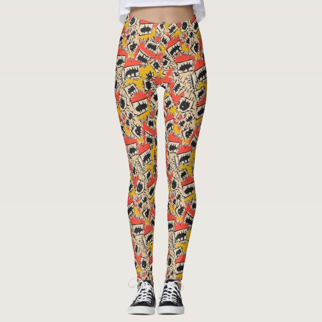 Legging Monstro de Dentes Afiados de Quadrinhos Irreverent (Frente)