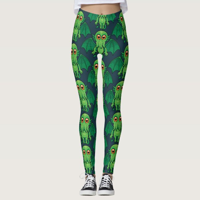 Legging Monstro do Cthulhu Verde Bonito (Frente)