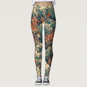 Legging Monstro do Mar de Tatuagem Japonês