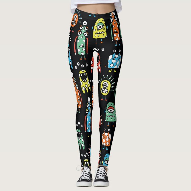 Legging Monstros de alienígena: Vintagem sem costura bonit (Frente)