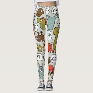 Legging Monstros de Cartoons Bonitos: Fundo Ininterrupto