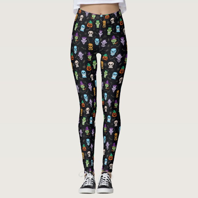 Legging Monstros de Halloween fazer rostos engraçados assu (Frente)