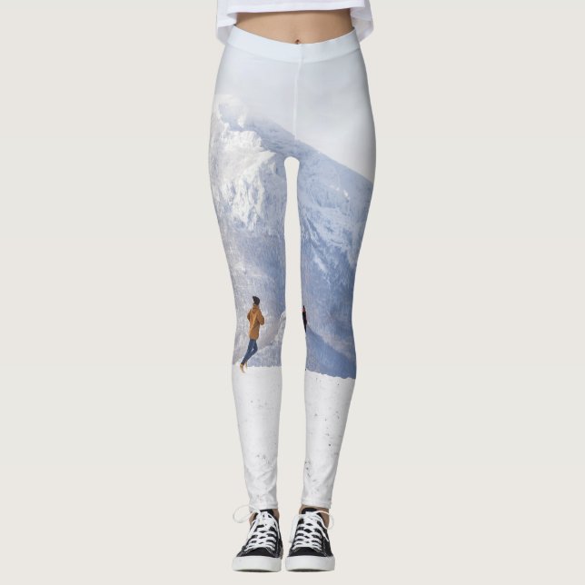 Legging Montanha Divertida: Cena de Picos com Capas de Nev (Frente)