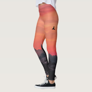 Legging Montanhas Orange Sunset Bird, no céu