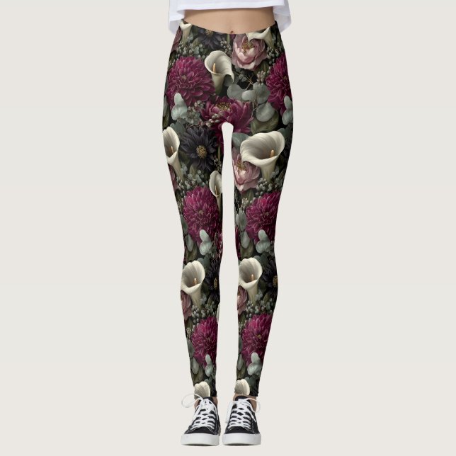Legging Moody Floral Pattern with Dahlias and Calla Lilies (Frente)