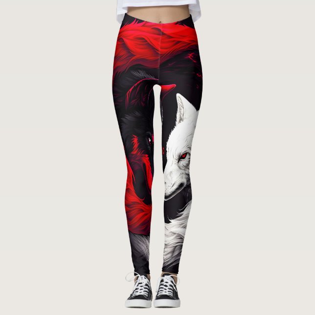 Legging Moon Crimson Red White Wolf (Frente)