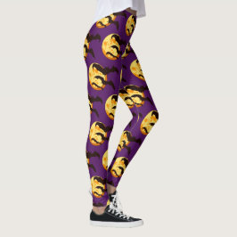 Legging Moon Flying Bats Cute Halloween Laranja e Roxo