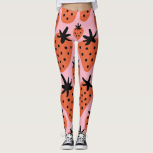 Legging Morango divertido, design sem costura desenhada à