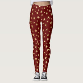Legging Morango Vermelho com Estrelas de Folha e Luas de O