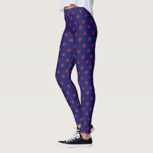 Legging Morango Vermelho Fofo com Bolinhas em Azul Escuro