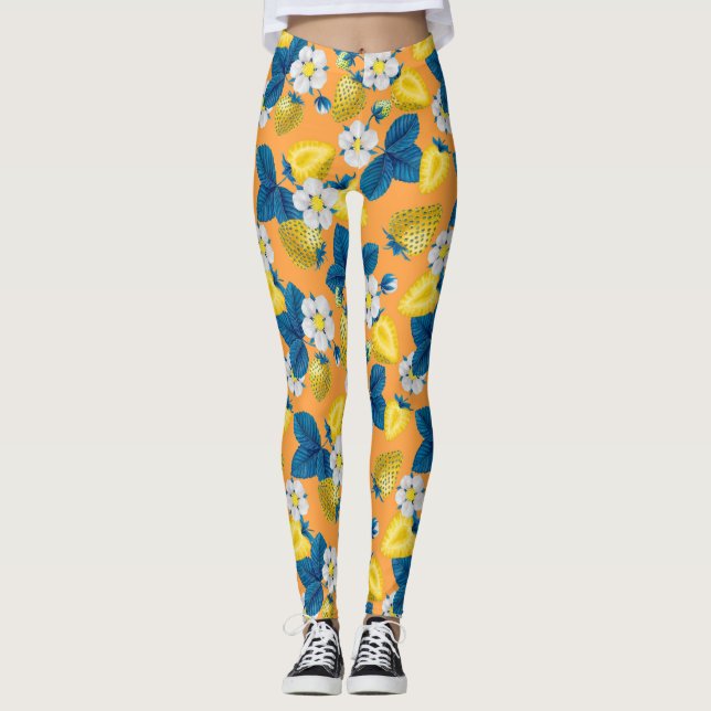 Legging Morangos amarelos em laranja (Frente)