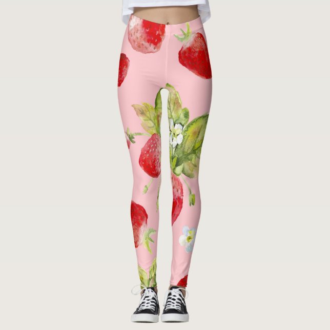 Legging Morangos aquosos, padrão sem costura, de frutado. (Frente)