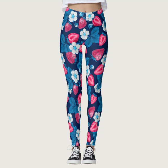 Legging Morangos cor-de-rosa em azul (Frente)