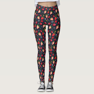 Legging Morangos e cerejas sobre fundo escuro