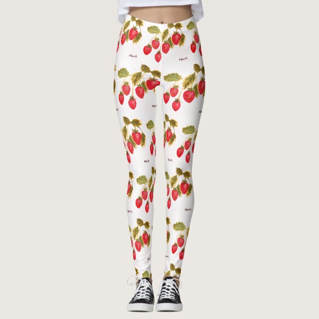 Legging Morangos fruta aquarela Berries Comida Padrão (Frente)