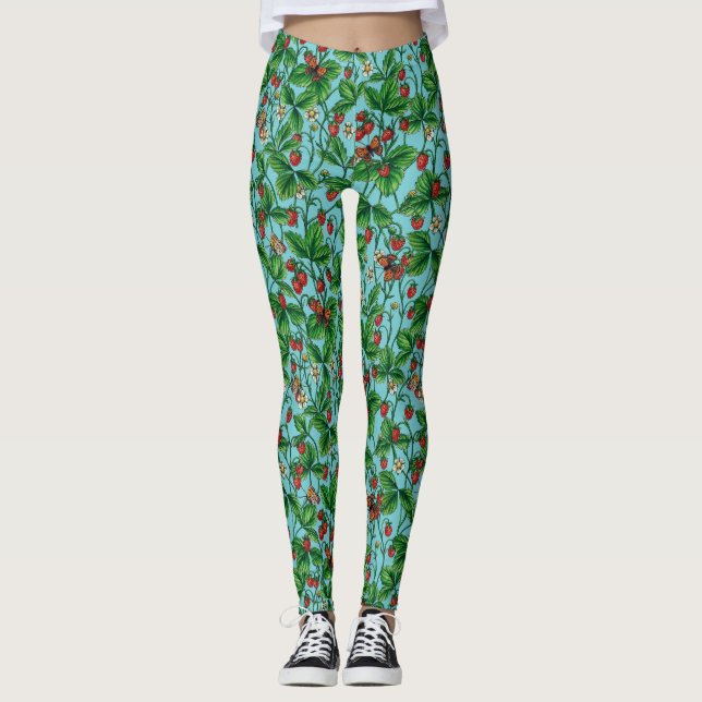 Legging Morangos selvagens a azul-piscina (Frente)
