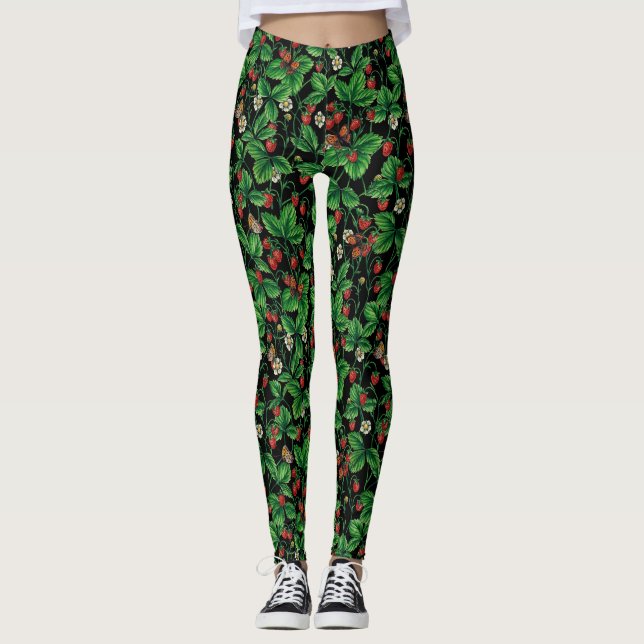 Legging Morangos selvagens a preto (Frente)