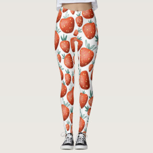 Legging Morangos Vermelhos Fundo Branco Sem Costura