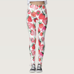 Legging Morangos Vermelhos Suculentos Padrão de Aquarela