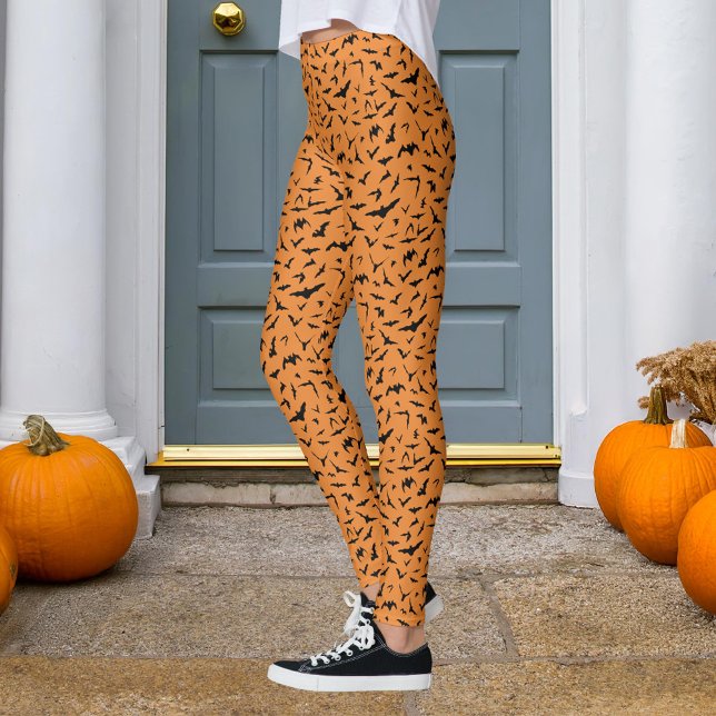 Legging Morcego do Dia das Bruxas Laranja e Negra (Criador carregado)