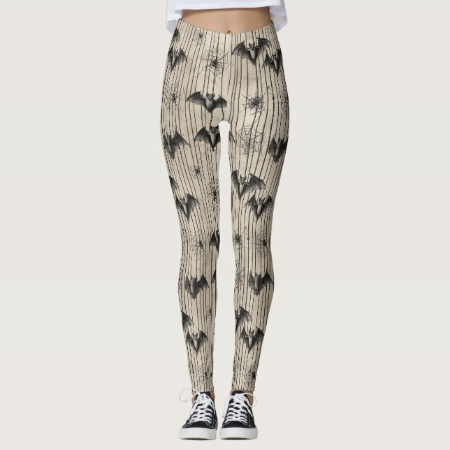 Legging Morcegos e teias-aranha em tiras em relevo (Frente)