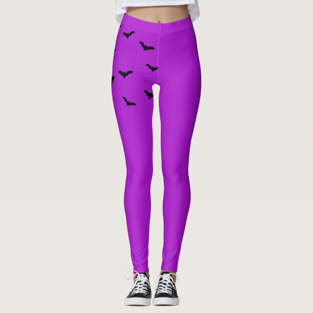 Legging Morcegos Pretos Roxo *Qualquer Cor de Halloween (Frente)