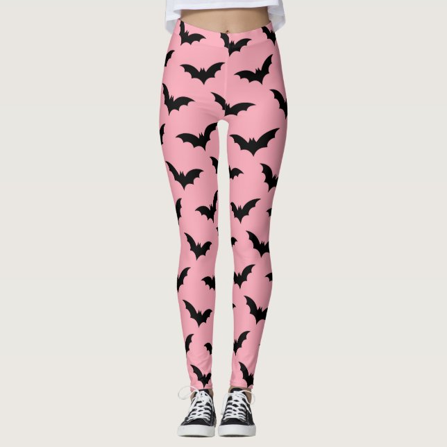 Legging Morcegos Rosa e Preto Halloween (Frente)