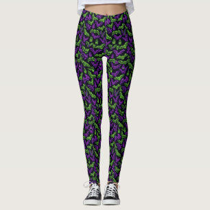 Legging Morcegos Roxos Neon Coloridos Verde Halloween