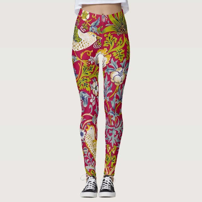Legging Morris Red Background Strawberry Thief Patterno (Frente)