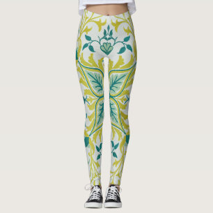 Legging Morris Yellow Turquoise Vine & Flower Patterno