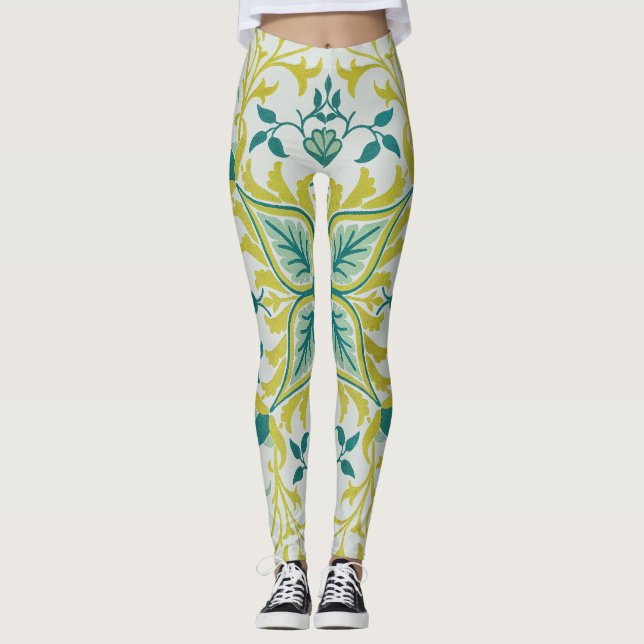 Legging Morris Yellow Turquoise Vine & Flower Patterno (Frente)