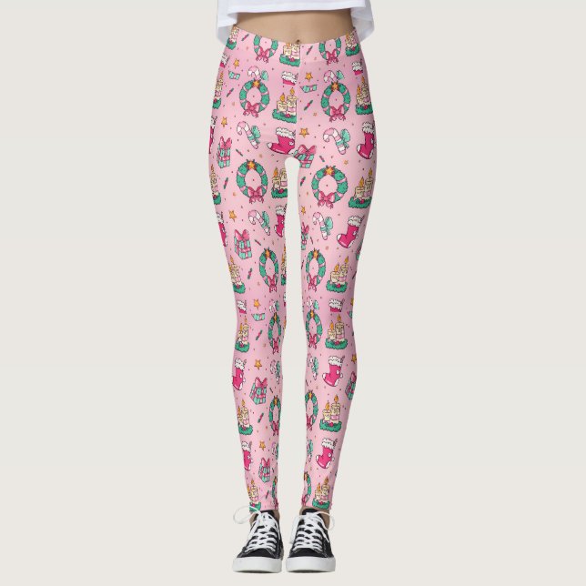 Legging Mortes E Meias Rosa De Natal Adoráveis (Frente)